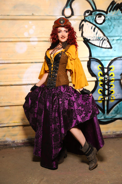 14. Crescent Skirt in Royal Plum & Black Filigree - The Bucc Stops Here! Collection