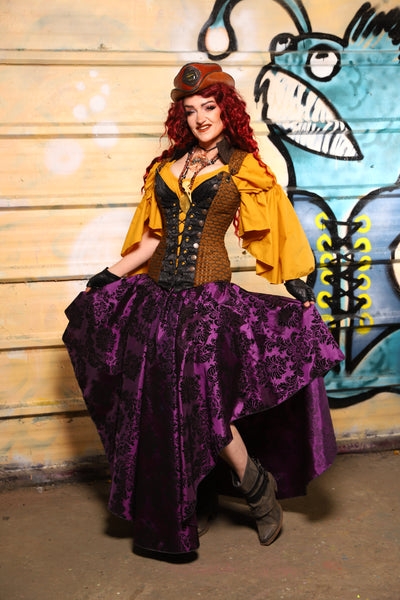 14. Crescent Skirt in Royal Plum & Black Filigree - The Bucc Stops Here! Collection