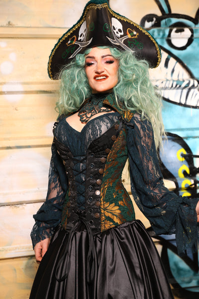 05. Buccaneer Overbust Corset in Emerald & Gold Grand Medallion - The Bucc Stops Here! Collection