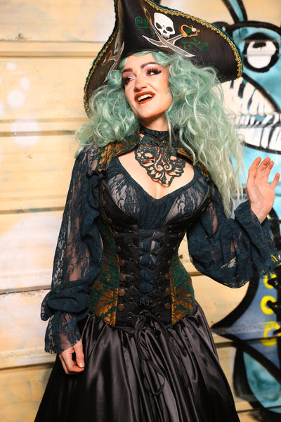 05. Buccaneer Overbust Corset in Emerald & Gold Grand Medallion - The Bucc Stops Here! Collection
