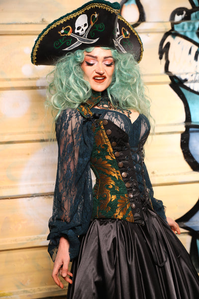 05. Buccaneer Overbust Corset in Emerald & Gold Grand Medallion - The Bucc Stops Here! Collection