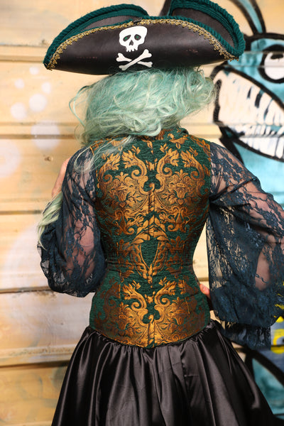 05. Buccaneer Overbust Corset in Emerald & Gold Grand Medallion - The Bucc Stops Here! Collection