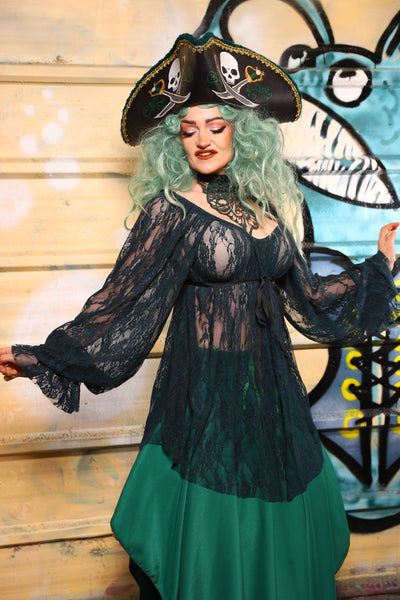 11. Classic Blouse w/Long Sleeves in Dark Teal Lace - The Bucc Stops Here! Collection