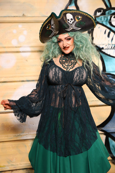 11. Classic Blouse w/Long Sleeves in Dark Teal Lace - The Bucc Stops Here! Collection