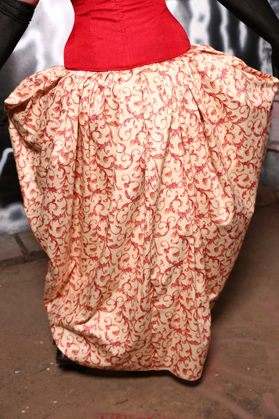 Split Front Overskirt in Cream & Red Filigree - The Crackerjack Surprise Collection