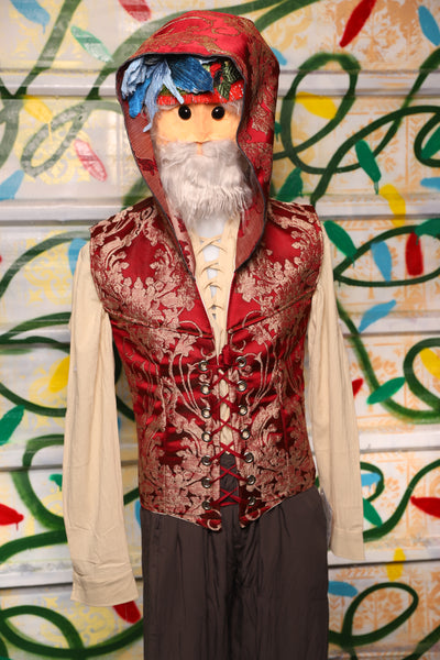 Men's Hooded Flynn Vest in Cranberry Damask - "Crows & Cardinal Collection"