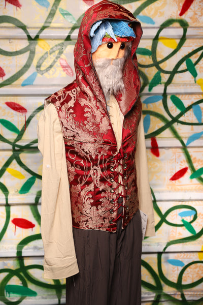 Men's Hooded Flynn Vest in Cranberry Damask - "Crows & Cardinal Collection"