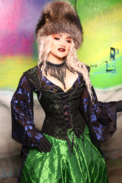 Petite Aurora Corset In Green and Black medallion #23 - "Darken My Door" Collection