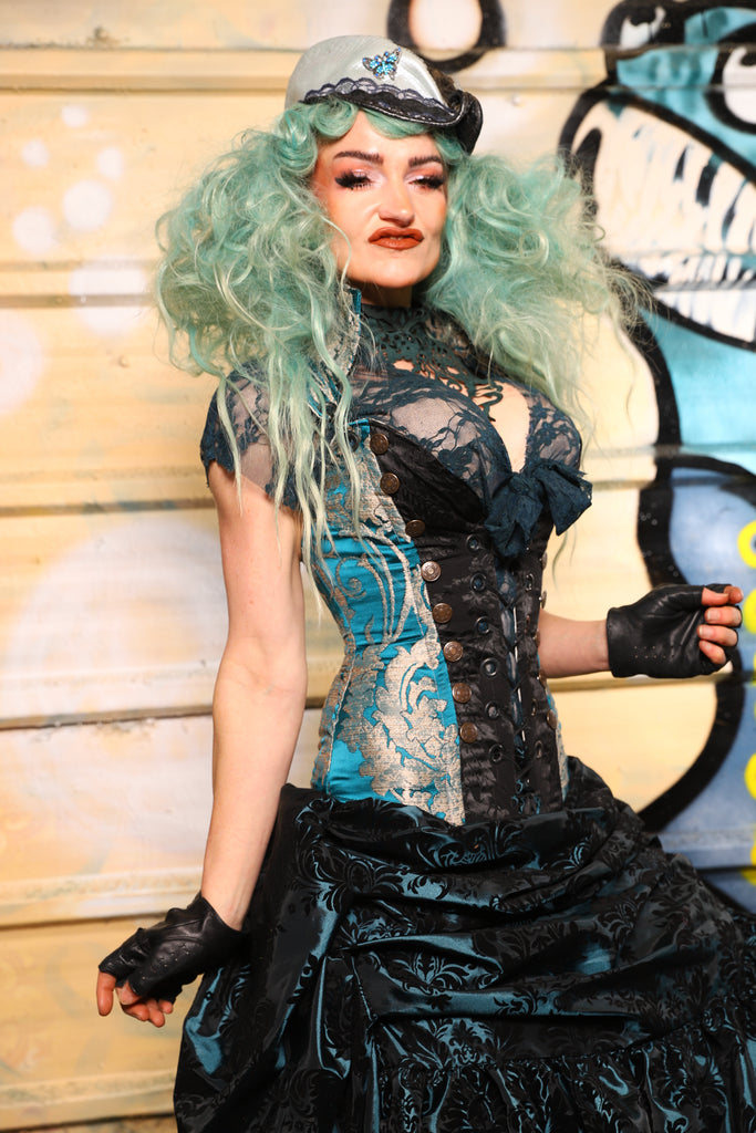 Petite Buccaneer Overbust Corset in Teal Damask - Friday Surprise!