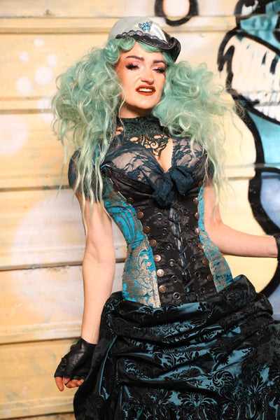 10. Buccaneer Overbust Corset in Teal Damask - The Bucc Stops Here! Collection