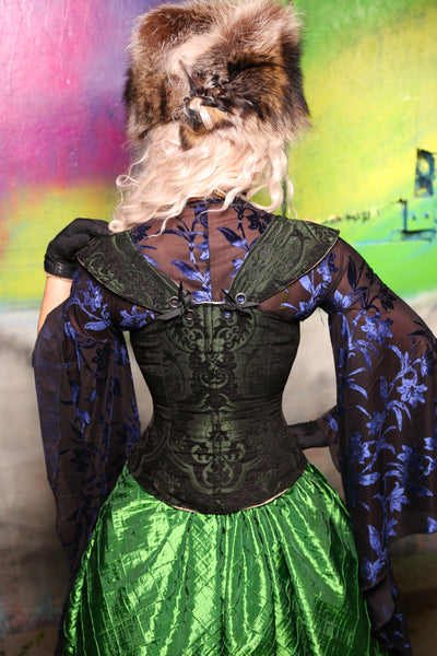 Petite Aurora Corset In Green and Black medallion #23 - "Darken My Door" Collection