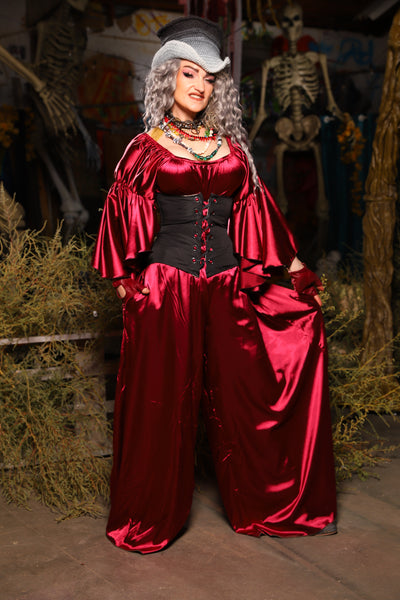 17. *CUSTOM LENGTH* Palazzo Pants *MUST leave outseam length at check out* in Garnet Satin - The Prismatic Potion Collection