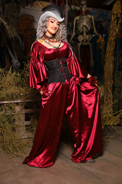 17. *CUSTOM LENGTH* Palazzo Pants *MUST leave outseam length at check out* in Garnet Satin - The Prismatic Potion Collection