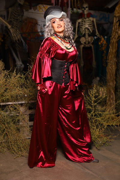 17. *CUSTOM LENGTH* Palazzo Pants *MUST leave outseam length at check out* in Garnet Satin - The Prismatic Potion Collection