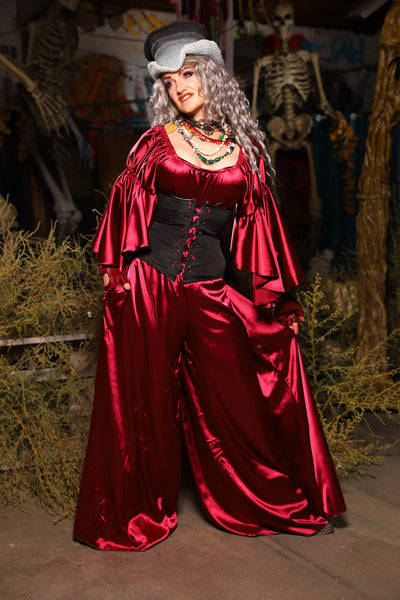 17. *CUSTOM LENGTH* Palazzo Pants *MUST leave outseam length at check out* in Garnet Satin - The Prismatic Potion Collection