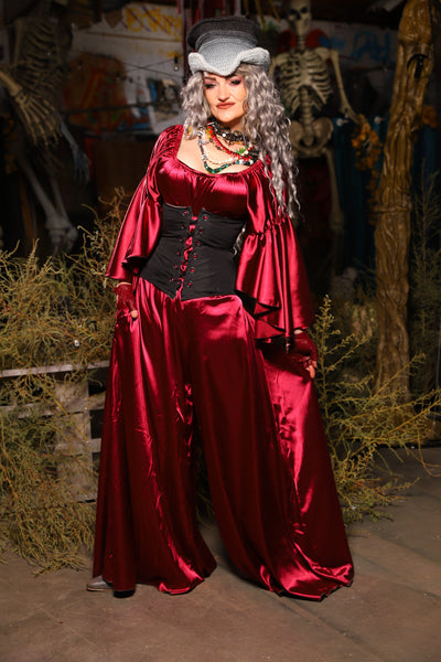 17. *CUSTOM LENGTH* Palazzo Pants *MUST leave outseam length at check out* in Garnet Satin - The Prismatic Potion Collection