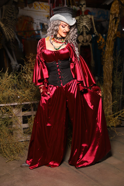 17. *CUSTOM LENGTH* Palazzo Pants *MUST leave outseam length at check out* in Garnet Satin - The Prismatic Potion Collection