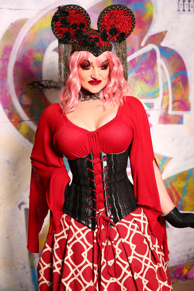 44-Wench Corset in Silver & Black Stripe - The Conversation Hearts Collection