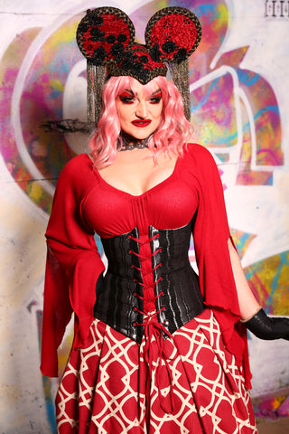 Red Victorian Toile Underbust Corset by Damsel in this Dress