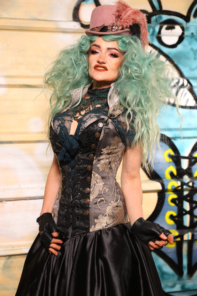 Buccaneer Overbust Corset in Gravestone Damask - The Bucc Stops Here! Collection
