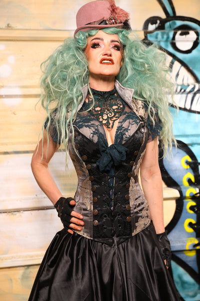 Buccaneer Overbust Corset in Gravestone Damask - The Bucc Stops Here! Collection