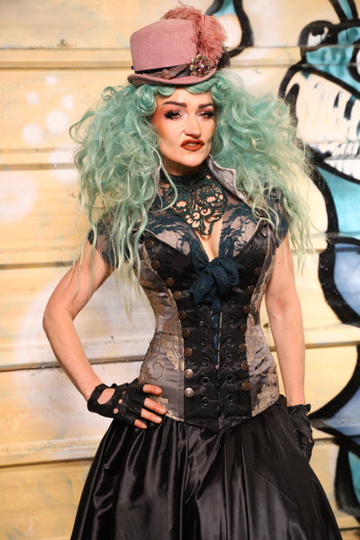 Buccaneer Overbust Corset in Gravestone Damask - The Bucc Stops Here! Collection