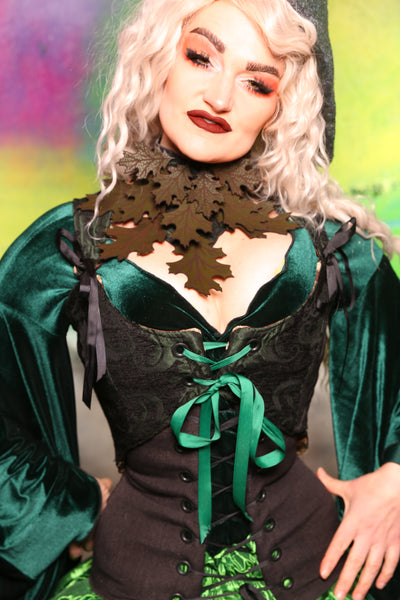 Cropped Marie bodice in Green and Black Medallion *PLEASE order by BUST Measurement, NOT waist! #5 -"Darken My Door" Collection