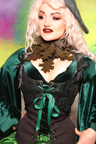 Cropped Marie bodice in Green and Black Medallion *PLEASE order by BUST Measurement, NOT waist! #5 -"Darken My Door" Collection