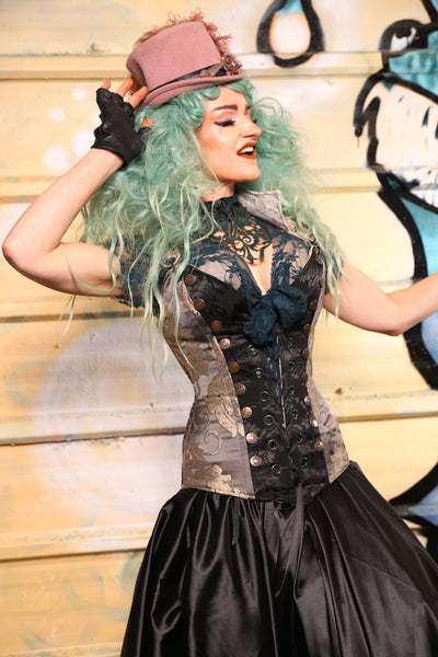 Buccaneer Overbust Corset in Gravestone Damask - The Bucc Stops Here! Collection