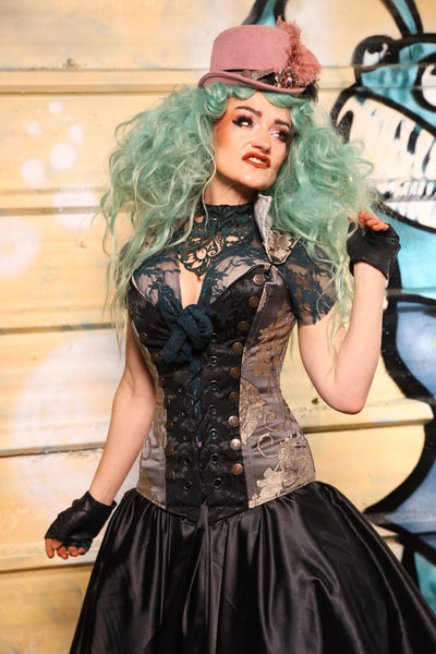 Buccaneer Overbust Corset in Gravestone Damask - The Bucc Stops Here! Collection