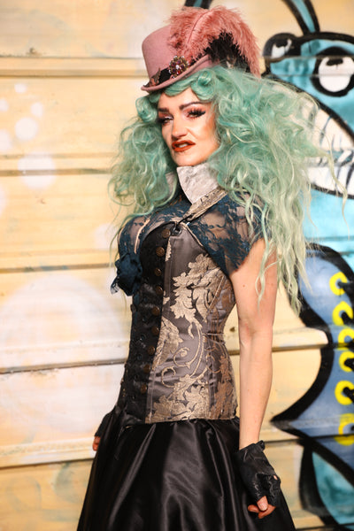 Buccaneer Overbust Corset in Gravestone Damask - The Bucc Stops Here! Collection
