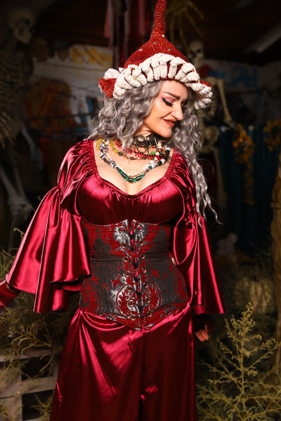 27. Wench Corset in Crimson & Silver Medallion - The Prismatic Potion Collection