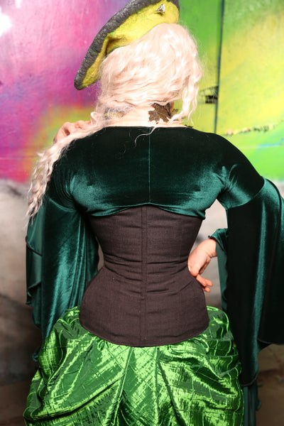 Torian Corset*2 inches longer on sides & back than "Wench"* in Charcoal Canvas Upholstery #27 -"Darken My Door" Collection