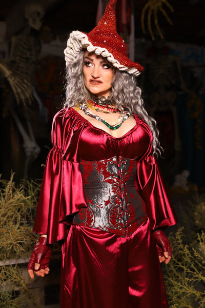 27. Wench Corset in Crimson & Silver Medallion - The Prismatic Potion Collection