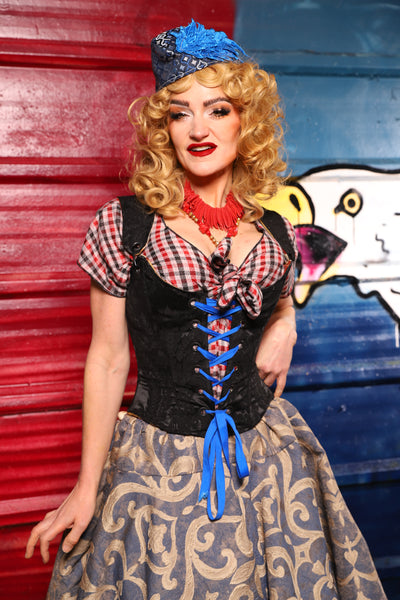 24. Maiden Bodice Corset in Pitch Black Medallion - The Ameri-can-can Collection