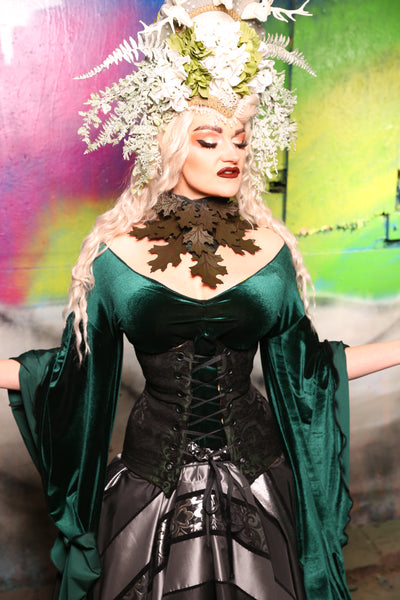 Torian Corset*2 inches longer on sides & back than "Wench"* in Green & Black Medallion #28 -"Darken My Door" Collection