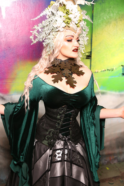 Torian Corset*2 inches longer on sides & back than "Wench"* in Green & Black Medallion #28 -"Darken My Door" Collection