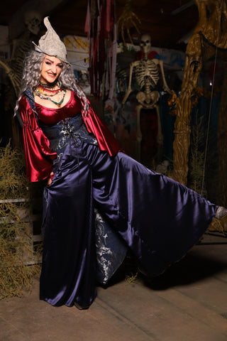 21. *CUSTOM LENGTH* Palazzo Pants *MUST leave outseam length at check out* in Navy Satin - The Prismatic Potion Collection