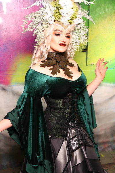 Torian Corset*2 inches longer on sides & back than "Wench"* in Green & Black Medallion #28 -"Darken My Door" Collection