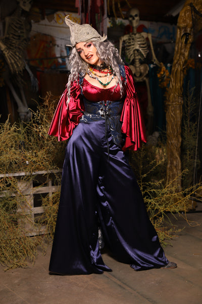 21. *CUSTOM LENGTH* Palazzo Pants *MUST leave outseam length at check out* in Navy Satin - The Prismatic Potion Collection