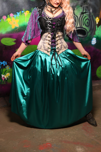 Tulip Skirt in Bright Teal Satin - The Lost & Spellbound Collection