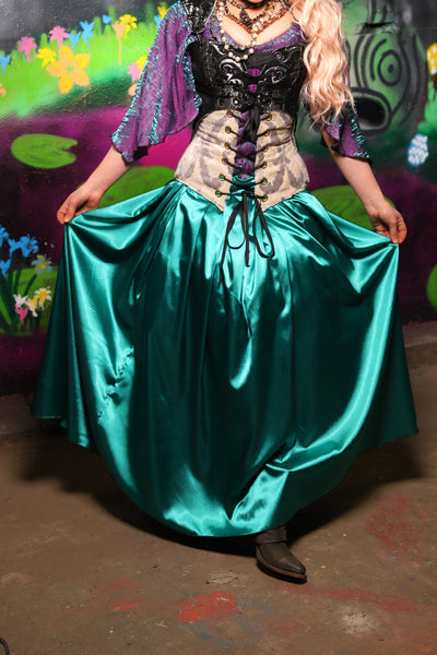 Tulip Skirt in Bright Teal Satin - The Lost & Spellbound Collection