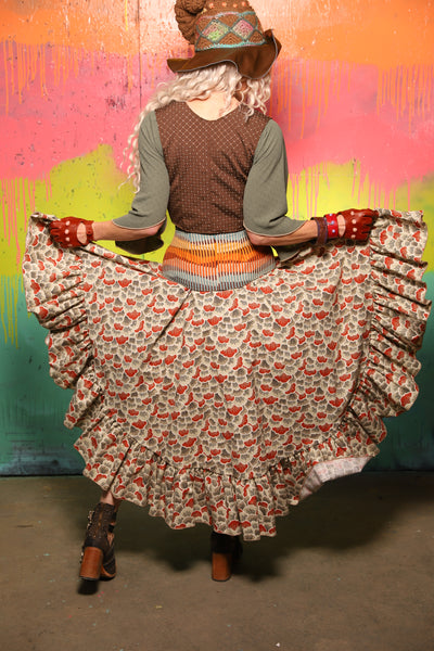 Crescent Skirt w/Ruffles in Sundown Meadow - The "Fairy Flea Market" Collection