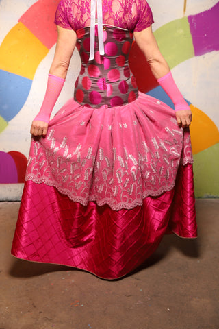 16. Lace Overlay Tulip Skirt in Hot Pink Pintuck - The "Confections of the Heart" Collection