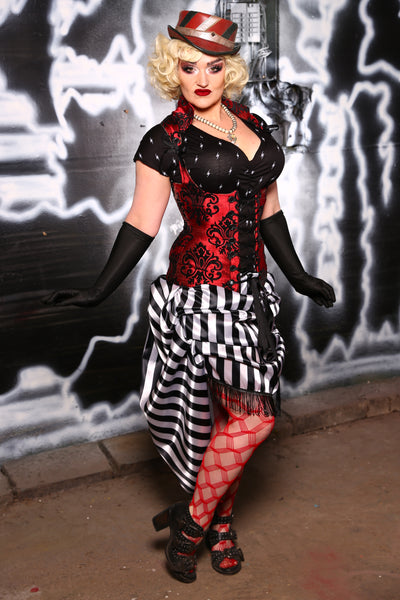 Swoon Skirt in Shimmer White & Black Stripe with Black Trim - The Crackerjack Surprise Collection