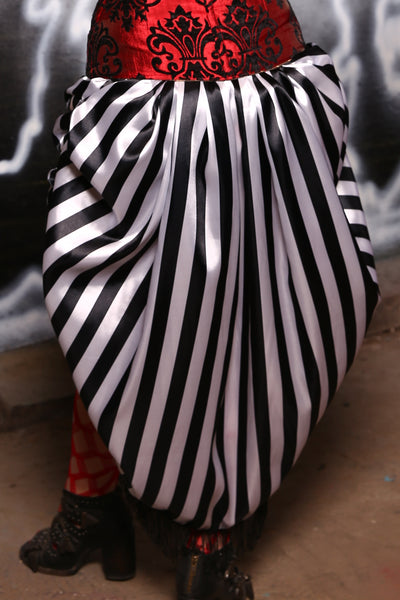 Swoon Skirt in Shimmer White & Black Stripe with Black Trim - The Crackerjack Surprise Collection