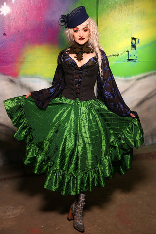 Crescent Skirt with Ruffles In Green Grass Pintuck #4 - "Darken My Door" Collection