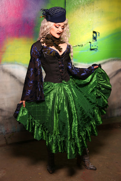 Crescent Skirt with Ruffles In Green Grass Pintuck #4 - "Darken My Door" Collection