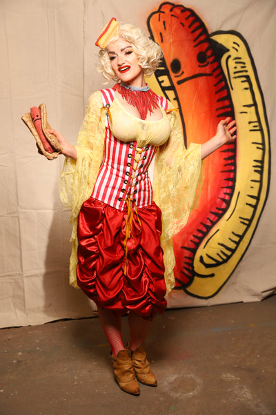 Vixen Corset in Red & White Stripe Waterproof Canvas - Damsel BBQ