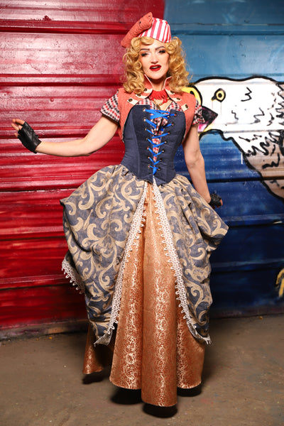 36. Split Front w/lace trim in Vintage Victory *Sewn in Skirt Hikes* - The Ameri-can-can Collection